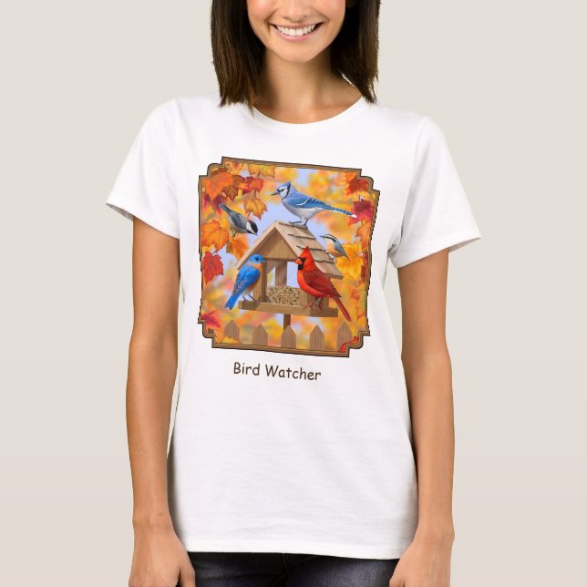 Autumn Bird Feeder Gathering T-Shirt (Front)