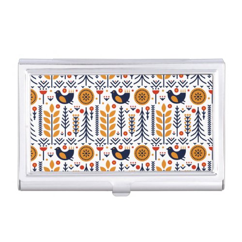 Autumn Bird Folk Art Pattern Business Card Case