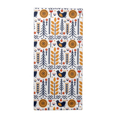 Autumn Bird Folk Art Pattern Cloth Napkin