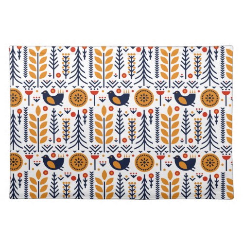 Autumn Bird Folk Art Pattern Cloth Placemat