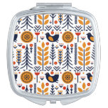 Autumn Bird Folk Art Pattern Compact Mirror