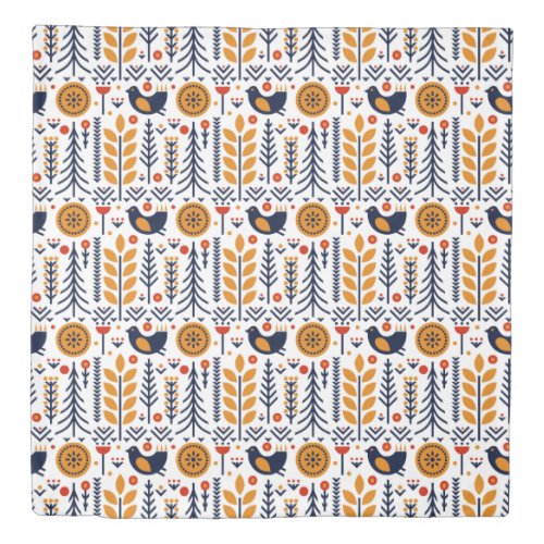 Autumn Bird Folk Art Pattern Duvet Cover