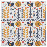 Autumn Bird Folk Art Pattern Fabric
