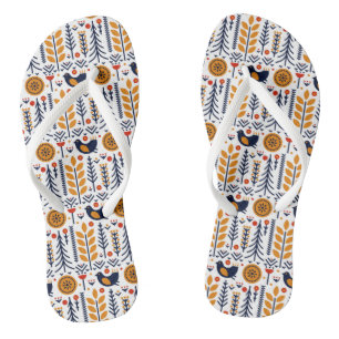 Autumn Bird Folk Art Pattern Flip Flops