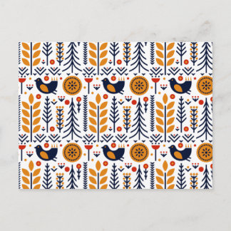 Autumn Bird Folk Art Pattern Holiday Postcard
