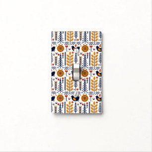 Autumn Bird Folk Art Pattern Light Switch Cover