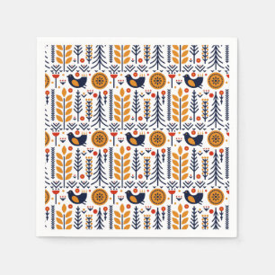 Autumn Bird Folk Art Pattern Napkins