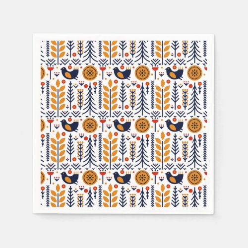 Autumn Bird Folk Art Pattern Napkins
