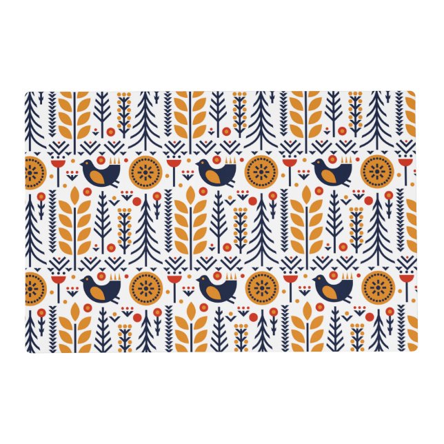 Autumn Bird Folk Art Pattern Placemat (Front)