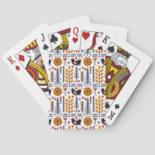 Autumn Bird Folk Art Pattern Poker Cards (Back)