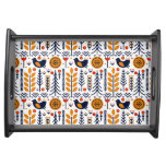 Autumn Bird Folk Art Pattern Serving Tray