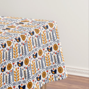 Autumn Bird Folk Art Pattern Tablecloth