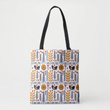 Autumn Bird Folk Art Pattern Tote Bag