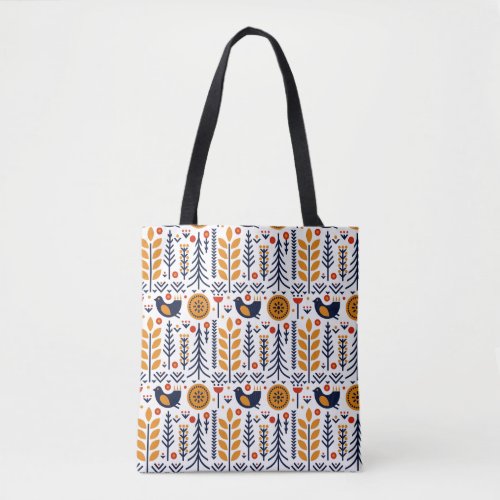 Autumn Bird Folk Art Pattern Tote Bag