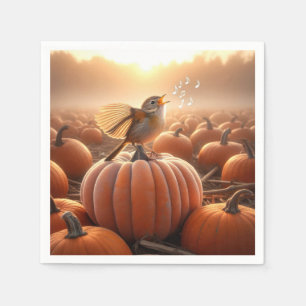 Autumn Bird Singing On a Pumpkin Napkins
