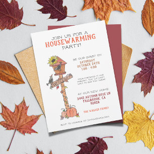 Autumn Birdhouse Crows Welcome Housewarming Invitation