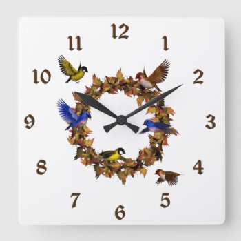Autumn Birds Square Wall Clock by stellerangel at Zazzle