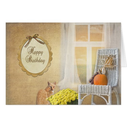 Autumn Birthday cat Cards (Front Horizontal)