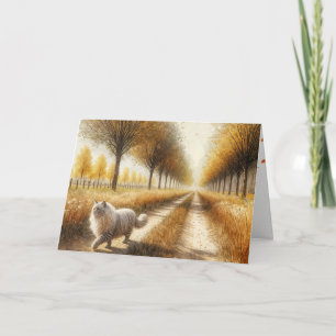 Autumn Birthday Cat Walking Down Dirt Road Card