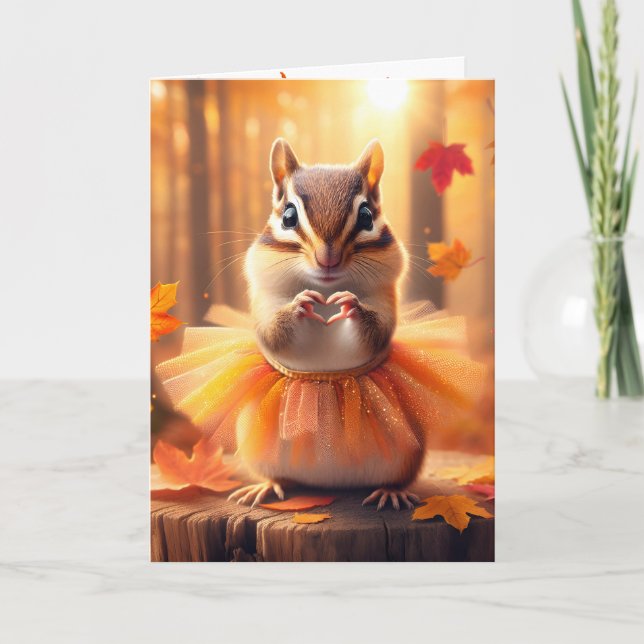 Autumn Birthday Chipmunk Wearing a Tutu  Card (Front)