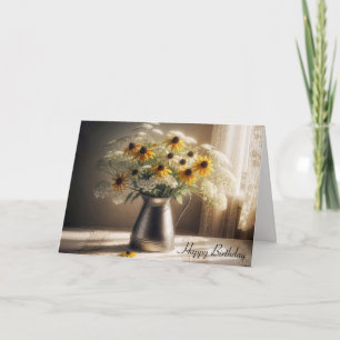 Autumn Birthday Flower Bouquet On Lace Card