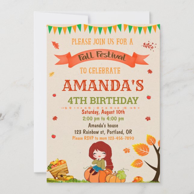 Autumn birthday invitation Fall festival party (Front)