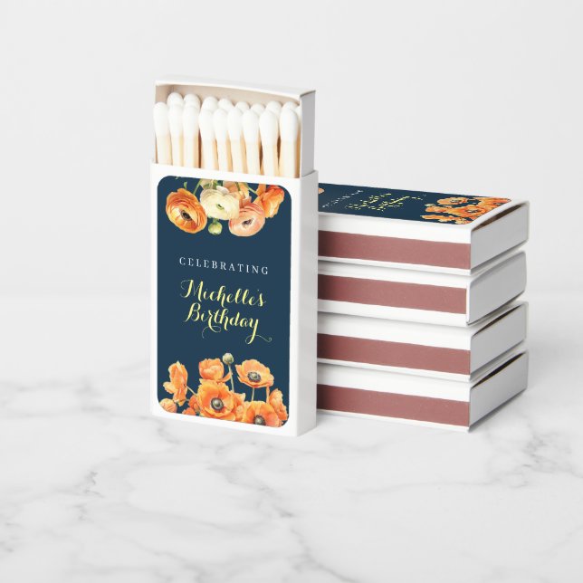 Autumn Birthday Party Fall Fete Orange Blossom Matchboxes (Stacked)