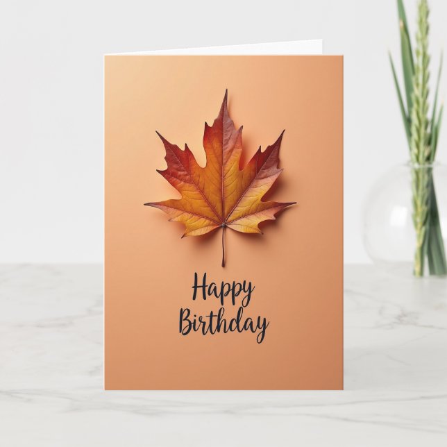 Autumn Birthday Red Leaf Card (Front)