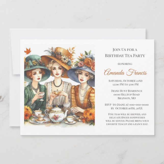 Autumn Birthday Tea Party  Invitation (Front)