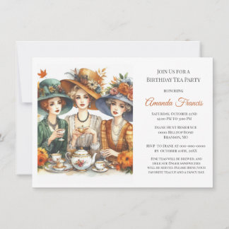 Autumn Birthday Tea Party Invitation