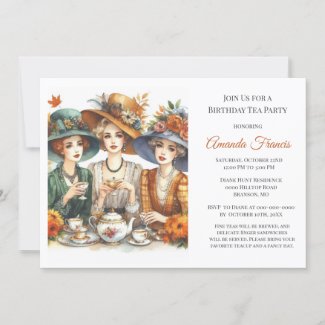 Autumn Birthday Tea Party  Invitation