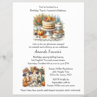 Autumn Birthday Tea Party Invitation  Flyer