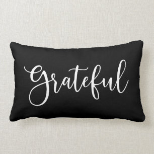 Autumn Black and White Script Grateful Lumbar Pillow
