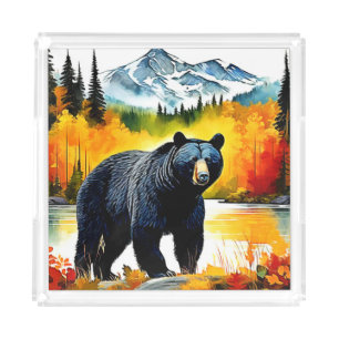 Autumn Black Bear River Design Acrylic Tray