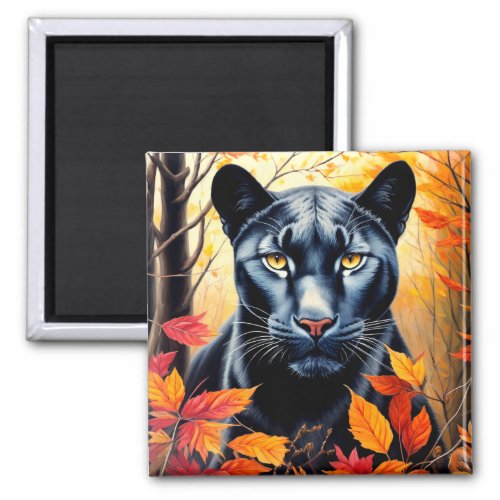Autumn Black Big Cat Painting Magnet