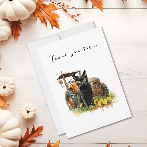 Autumn Black Cat With Tractor Thank You Card