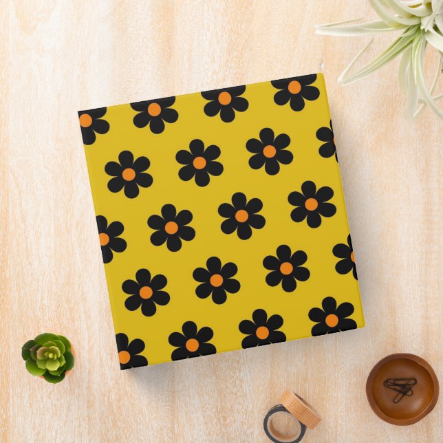 Autumn Black Mustard Flower Pattern  3 Ring Binder (In Situ)