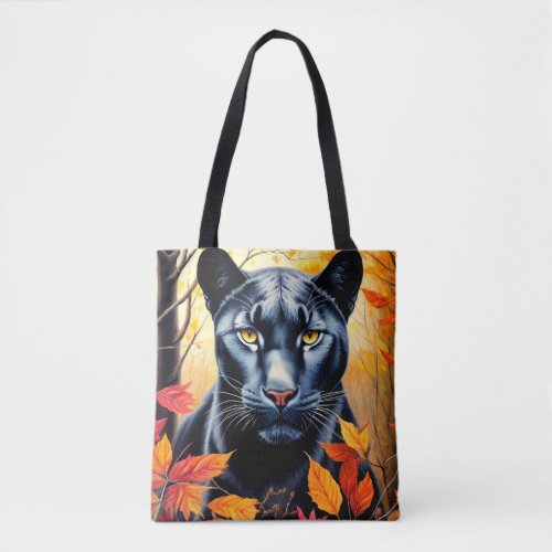 Autumn Black Panther Cat Painting Tote Bag