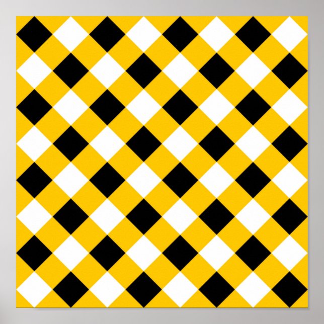 Autumn Black Yellow and White Plaid Pattern Poster (Front)