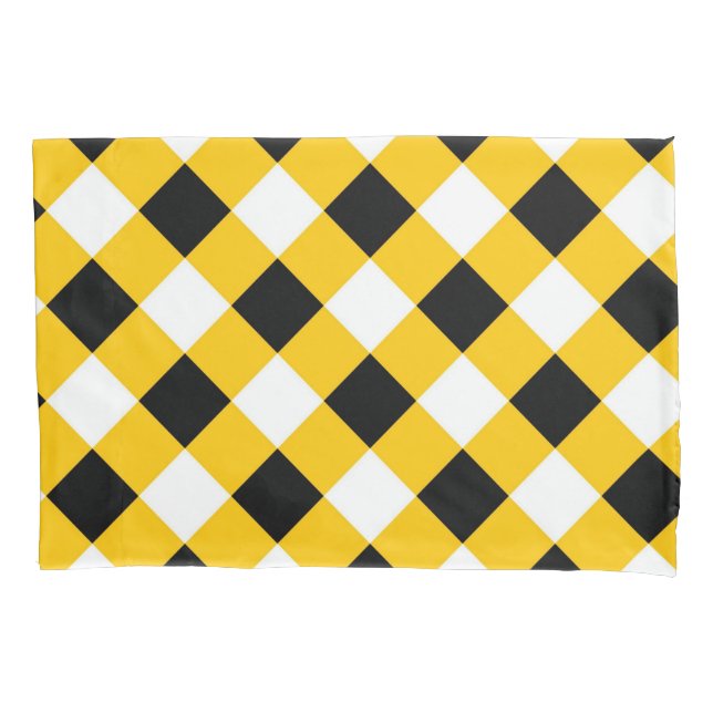 Autumn Black Yellow Checkered Geometric Pattern Pillow Case (Front)