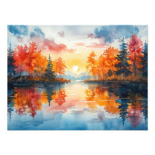 Autumn Blaze, Vibrant Sunset Over a Lake Wall Art