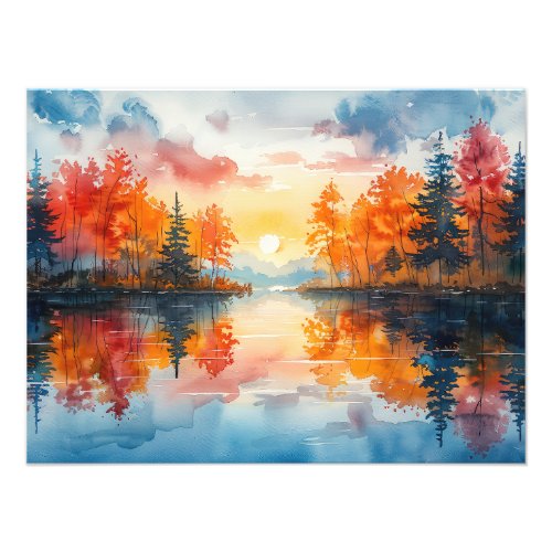 Autumn Blaze Vibrant Sunset Over a Lake Wall Art