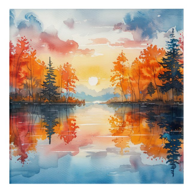 Autumn Blaze, Vibrant Sunset Over a Lake Wall Art (Front)