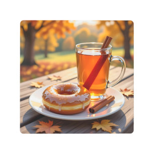 Autumn Blessings   Cider and Donut Metal Print
