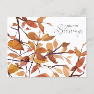 Autumn Blessings Fall Tree Watercolor Holiday Postcard