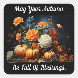 Autumn Blessings Floral Square Sticker