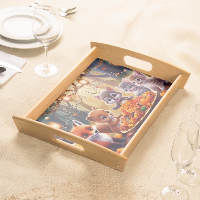 Autumn Blessings Golden Days Pumpkins Animals  Serving Tray (Front)