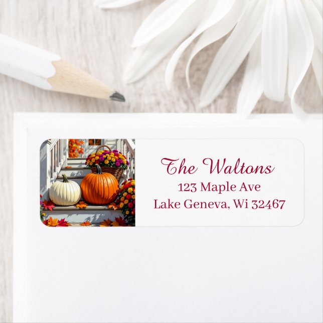 Autumn Blessings | Mums, Pumpkins and Fall Leaves Label (Insitu)