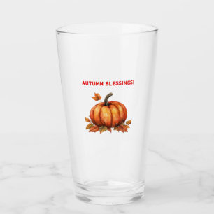 Autumn Blessings Pumpkin with Fall Leaves Classic Glass