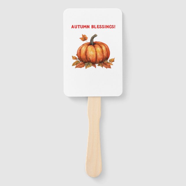 Autumn Blessings Pumpkin with Fall Leaves Classic  Hand Fan (Front)